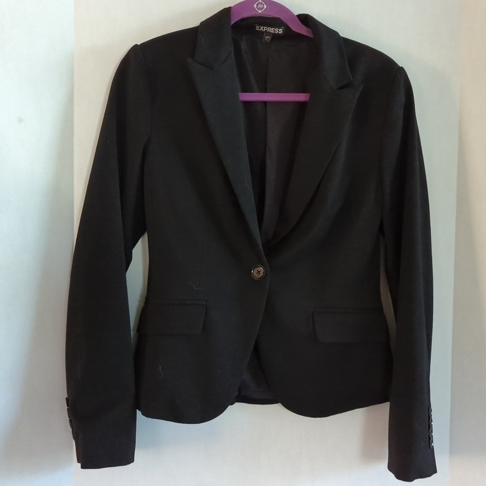 Express Black One Button Blazer Jacket Notched Co… - image 1